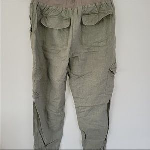 size M Paraphrase linen pants, trendy cargo jogger style, with elastic waist